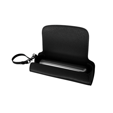 Πλευρική όψη θήκης μεταφοράς Jet Black με συσκευή Ploom AURA