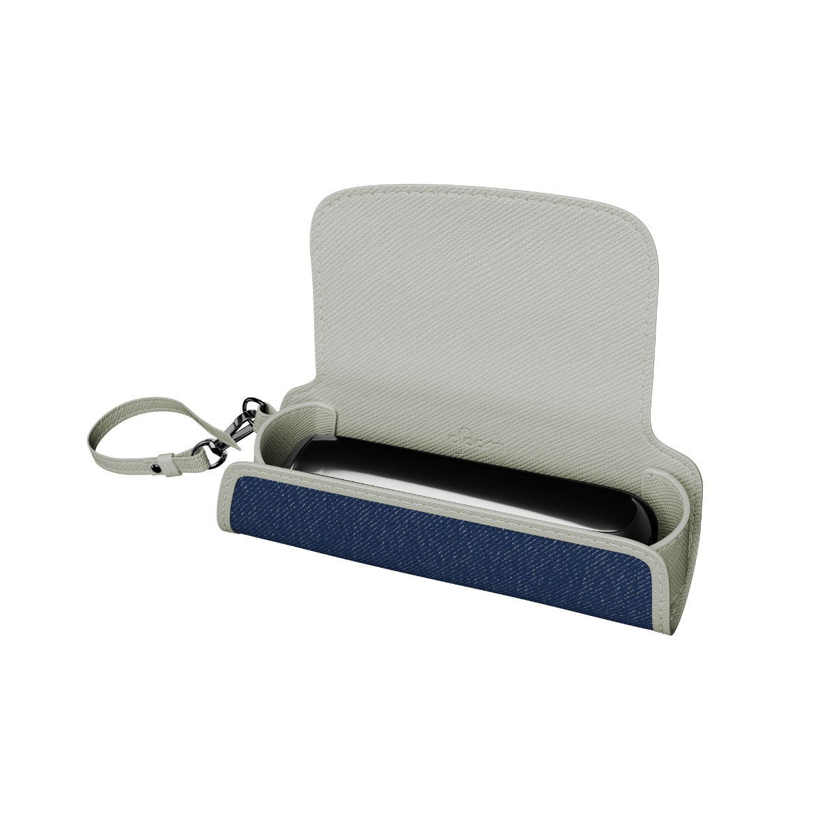 Πλευρική όψη θήκης μεταφοράς Denim Leather με συσκευή Ploom AURA

